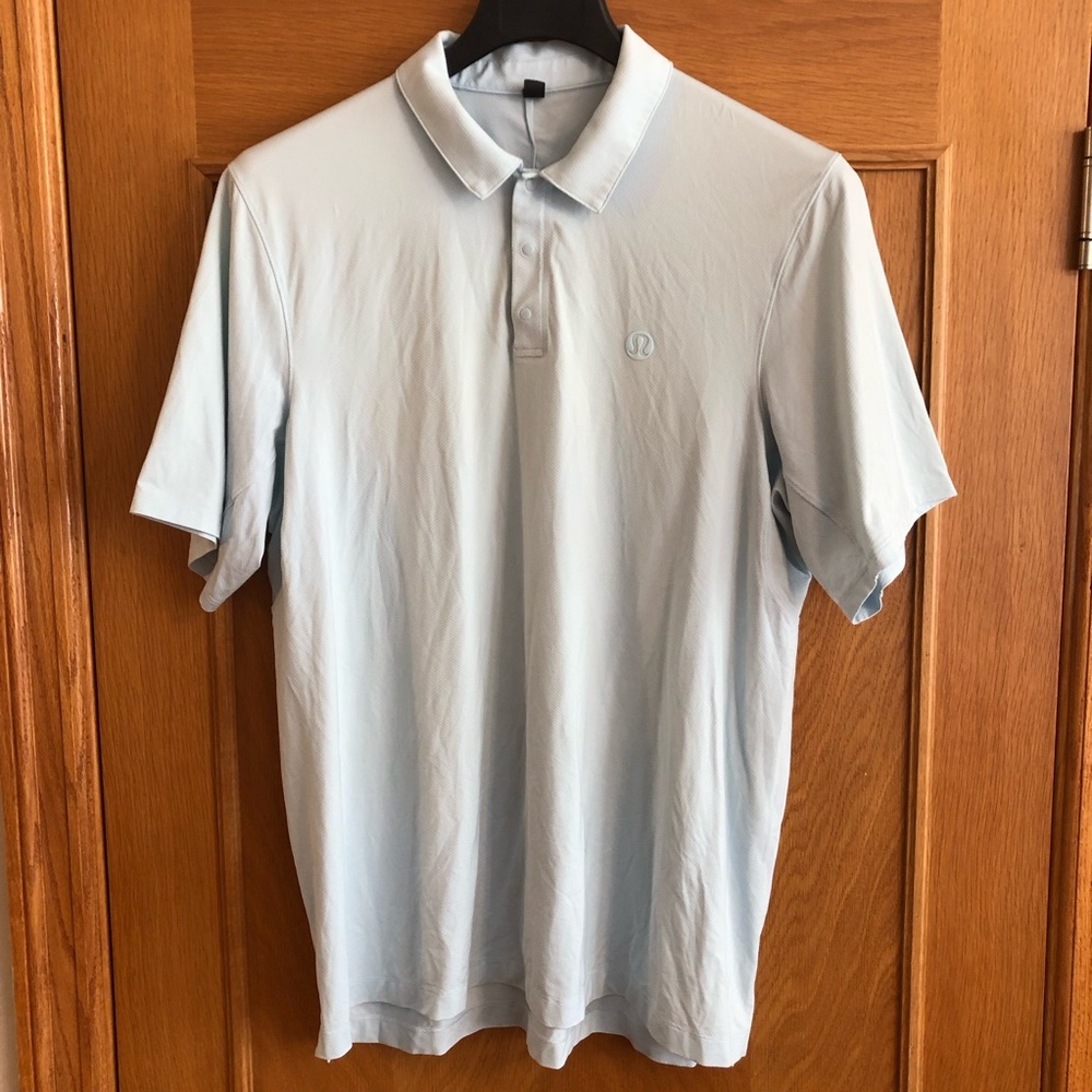 Lululemon Men's Snap Front Performance Short Sleeve Sky Blue Polo Shirt Size XL